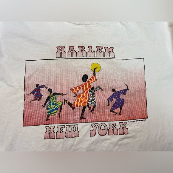 VINTAGE Harlem New York NYC Graphic T-shirt Men XL White 90s Single Stitch - Picture 2 of 11